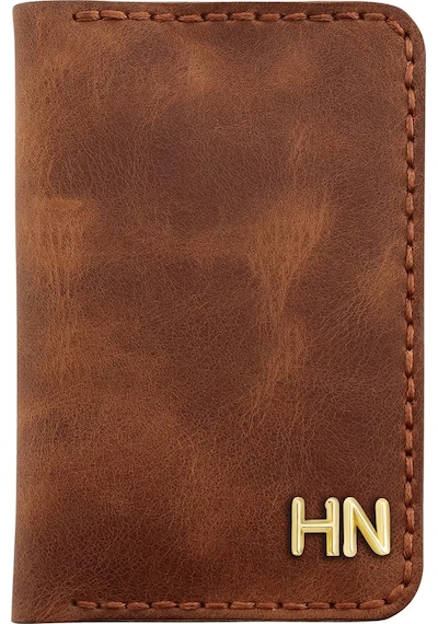 Twingold İsme Özel Dikey Mini Cüzdan - %100 Rainbow Deri - A010005 - Kahverengi Kahverengi