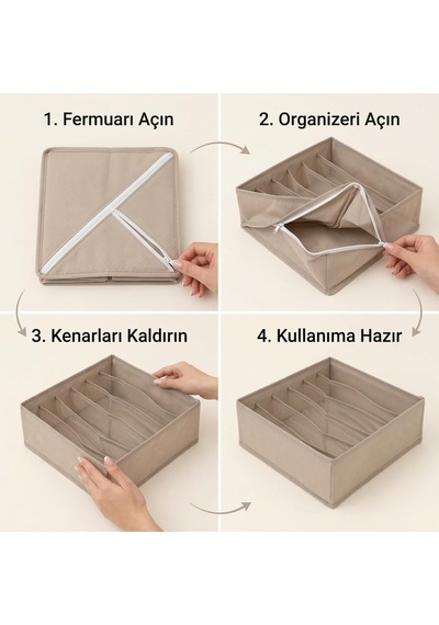 6 Bölmeli Bez Çekmece Organizeri, 32 X 32 X 10 Cm Katlanabilir Tnt Kumaş Düzenleyici Saklama Kutusu, Fermuarlı Kapa Diğer