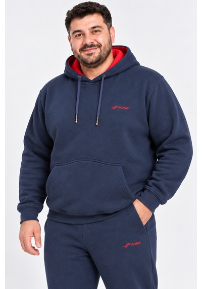 Fore Sport Erkek Kapüşonlu 3 İplik Şardonlu Battal Boy Eşofman Takımı Royal-kırmızı