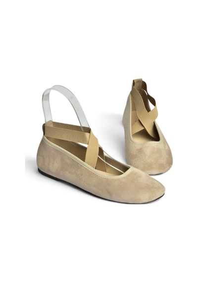 Fox Shoes Z250021002 Vizon Süet Çapraz Lastikli Kadın Babet