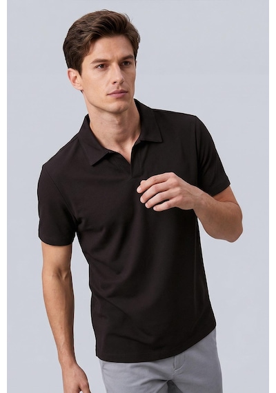 Kahverengi Rahat Form Yumuşak Dokulu Polo Yaka Erkek T-shirt - 88496