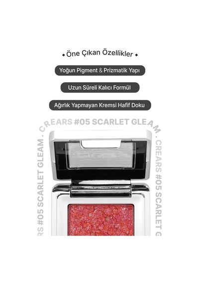 Cre'ars Mücevher Parlaklığında Yoğun Pigmentli Tekli Far Glitter Bomb Eyeshadow 05 Scarlet Gleam