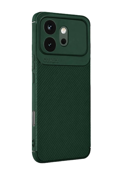 Huawei Honor 600 Uyumlu Auto Focus Karbon Kapak - Koyu Yeşil