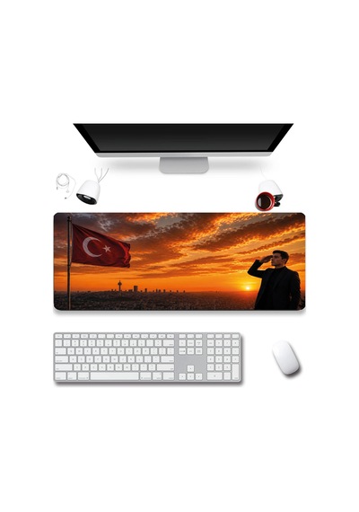 Sonictouch Türk Bayrağına Selam İlelebet Göklerde Kişiye Özel Fotoğraflı Klavye Mousepad 40x90cm