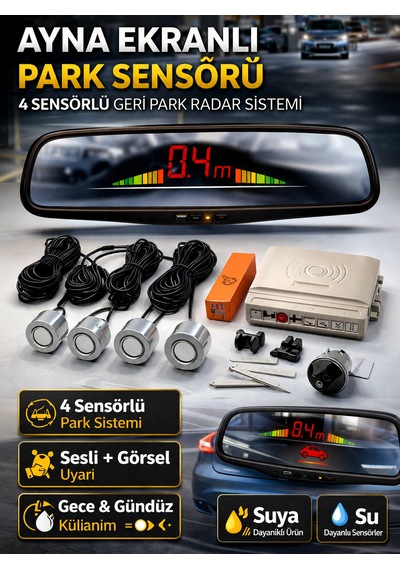 Bütün Araçlara Uyumlu Asistant Parking Sensor 4 Lü Park Sensörü Seti 200 30 Cm Algılama