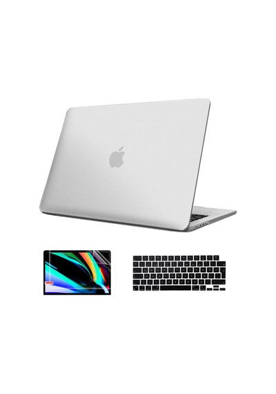 Apple Uyumlu MacBook Pro 14.2 2021 A2442 Kılıf Koruma Kılıfı Hardcase 3Lü Set Siyah