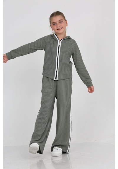 Toontoy Kids Toontoy Kız Çocuk Şerit Detaylı Eşofman Takım Haki
