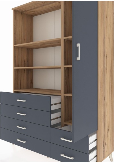 Hyperion Dolap 7 Raflı 6 Çekmeceli Tek Kapaklı 132x44x195 Çam-antrasit/antrasit Antrasıt/antrasıt Hyperion Dolap 7 Raflı 6 Çekmeceli Tek Kapaklı 132x44x195 Çam-antrasit/antrasit Antrasıt/antrasıt