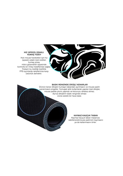 Porge Gaming Mouse Pad 70x30, 90x40 Mouse Pad Xxl Büyük Dikişli Oyuncu Mouse Pad Speed Mousepad White Dragon, 80x30