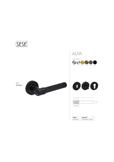 Sese Alya Modeli Rozetli Wc Kapı Kolu Siyah 200-214r-02-02