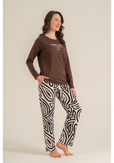Pierre Cardin Kadın Inspire Others Everyday Kahverengi Uzun Kol Pijama Takım Pc9280-s-v2 Pc9280-s-v2