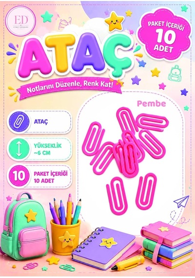 3d Baskı Renkli Kitap Ve Defter Ataçı Pembe 10 Adet