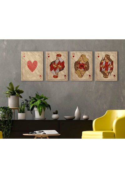 Bk Home İskambil Tasarımlı 4'lü Kanvas Tablo 30x50cm-2