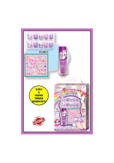 Tokidas Bff Nail Playing Set - Unicorn Modeli Ojeli Stickerlı Çocuk Takma Tırnak Seti Güzellik Seti - N05-unicorn-mor
