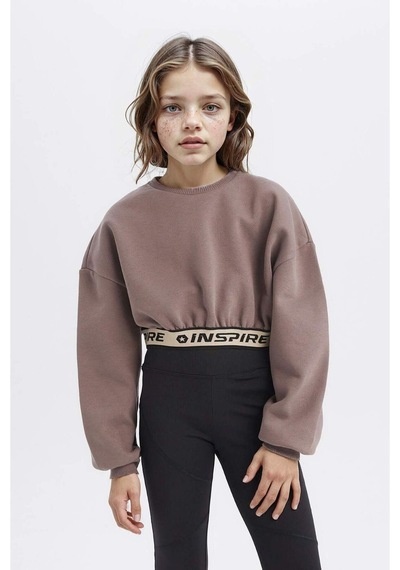 DeFacto Kız Çocuk Crop Bisiklet YakaBaskılı İçi Yumuşak Tüylü Kalın Sweatshirt D6186A824WNBN570