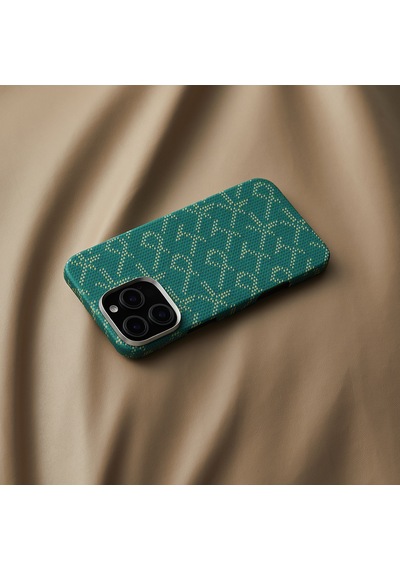 Apple Uyumlu iPhone 16 Pro Max Magsafe Özellikli Kılıf Aramid Fiber Pitaka Tactile Woven Monogram Serisi Yeşil