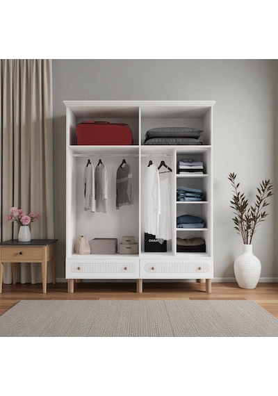 Comiet Sally 4 Kapaklı Çekmeceli Mdf Gardırop Beyaz Comiet Sally 4 Kapaklı Çekmeceli Mdf Gardırop Beyaz