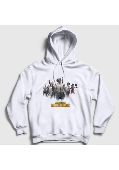 Presmono Unisex Team Pubg Kapüşonlu Sweatshirt Beyaz