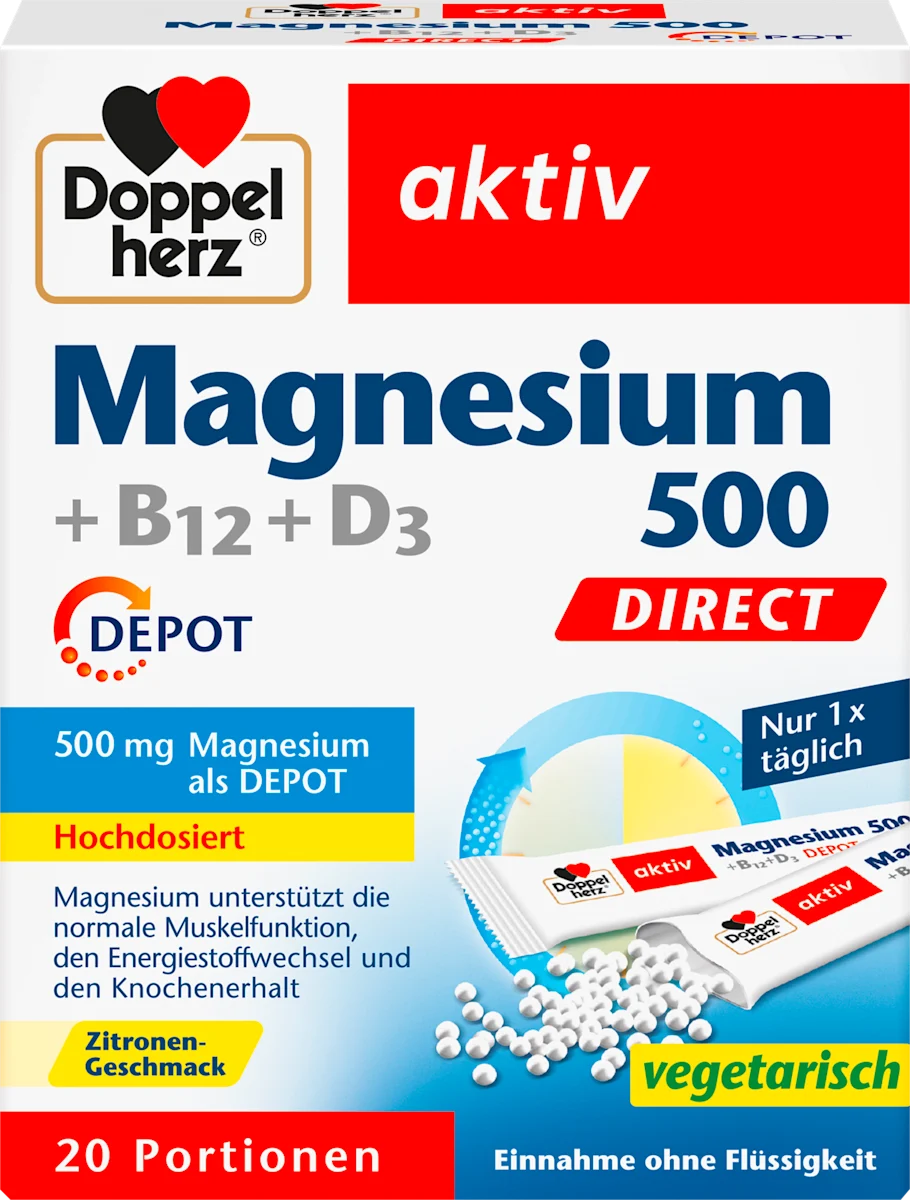 Doppelherz Magnezyum 500 + B12 + D3 Direkt Granül 20 Adet