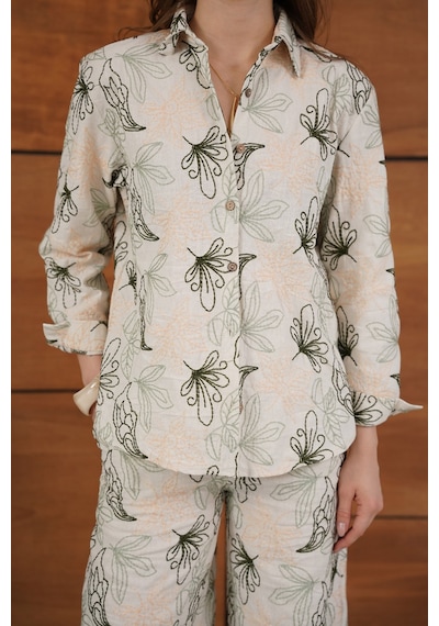 Verymoda Nakışlı Keten Gömlek - F2009 Taş