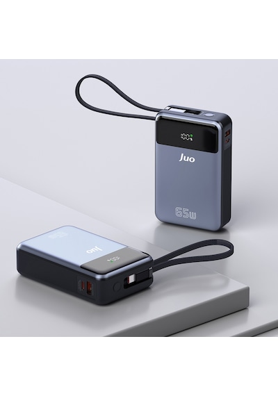 Juo JLP265 20000 Mah 65w Led Ekranlı Usb-a + Type-c Kablolu Taşınabilir Hızlı Şarj Cihazı Powerbank Gri