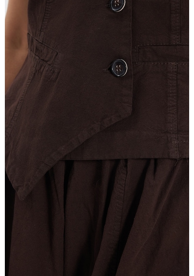 Tudors Kadın Slim Fit Dar Kesim %100 Pamuk V Yaka Çift Cepli Kahverengi Etek Yelek Takım-50457