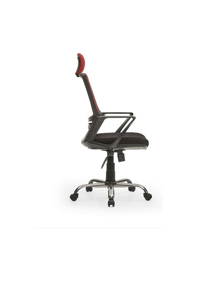 Arya2 Bilgisayar Koltuğu - Ofis - Müdür - Büro - Çalışma Sandalyesi Kırmızı Siyah Renk Krom Ayaklı Kırımızı Siyah