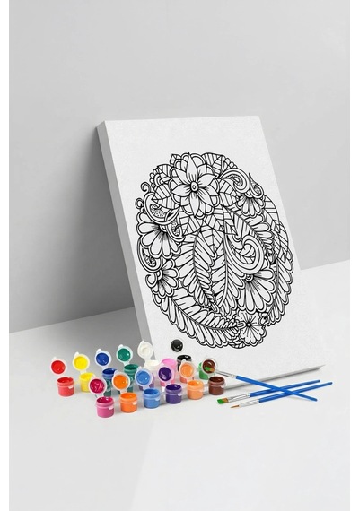 Çiçek Desenli Mandala Tuval Boyama Seti 40x50 Cm