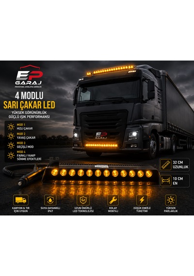 Üniversal Bütün Araçlara Uyumlu Ep Garaj 4 Modlu Sarı Çakar Led 0