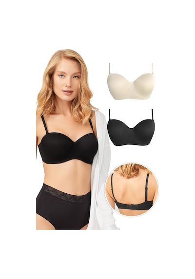 Cottonhill Balenli Toparlayıcı Dolgusuz Straplez Lotus Sütyen 2'li Paket-2 Çok Renkli