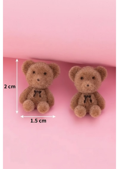 Sevimli Kahverengi Peluş Ayıcık Küpe Çok Renkli