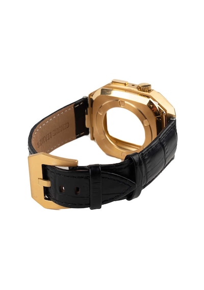 Ekılıf - Apple Uyumlu  Watch 7 45mm - Kordon Kayış Krd-67 - Siyah-gold