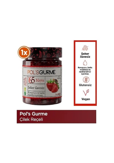Pol'sgurme Çilek Reçeli Chia Tohumlu Şeker İlavesiz %65 Meyve Oranlı 285 Gr