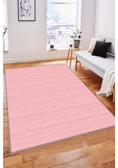 Pembe Sade Desensiz Kaymaz Tabanlı Dekoratif Halı St06n11