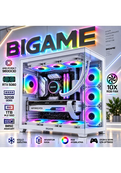 Bigame APOLLON V1 R7-9800X3D 16 GB 32 GB 1 TB M2 SSD RTX5080 Free Dos Masaüstü Oyuncu Bilgisayarı