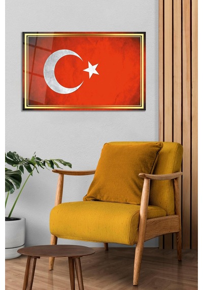 Bayrak Cam Tablo Modern Ofis Makam Odası Hediyelik Büyük Tablo Duvar Dekoru