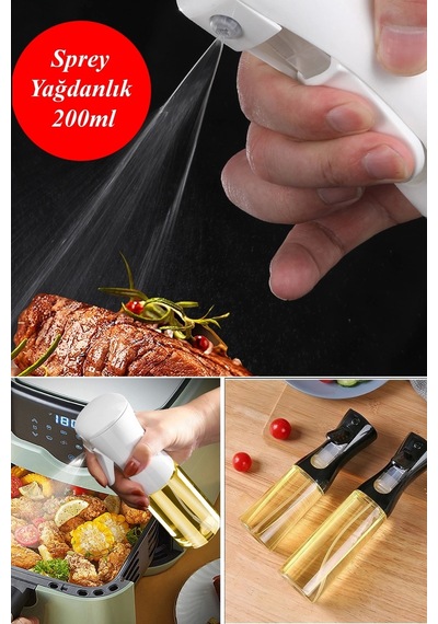 Cam Sprey Yağdanlık Püskürtmeli Sprey Şişe Airfryer Ayçiçek Zeytinyağı Sirkelik 200 Ml Turuncu Diğer