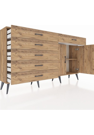 Arges Konsol Tek Raflı 6 Çekmeceli 2 Kapaklı 176x30x99 Çam-çam Çam-çam