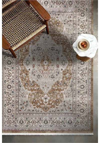 Mariesse Home Antik Serisi Vintage Modern Dokuma Salon Oturma Odası Halısı 404-sarı