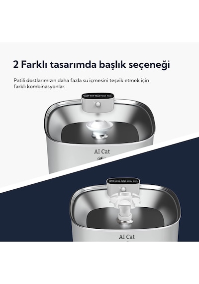 Aı Cat Hydra Metal Kablosuz Sensörlü Akıllı Kedi Su Pınarı - 304 Paslanmaz Çelik & 60 Gün Şarj