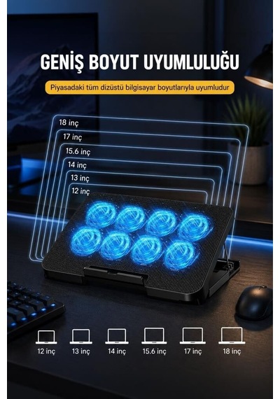 Delux Serisi Masaüstü Aksesuar Bilgisayar Fanı Teknoloji Ürünü Laptop Soğutucu Cf13 Siyah