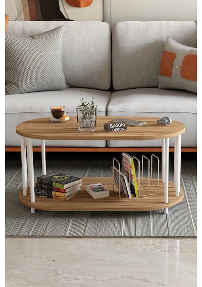Modern Oval Orta Sehpa Çift Katlı Metal Ayaklı Salon, Ofis, Dekoratif Sehpa, Beyaz Demir Atlantik Çam Modern Oval Orta Sehpa Çift Katlı Metal Ayaklı Salon, Ofis, Dekoratif Sehpa, Beyaz Demir Atlantik Çam