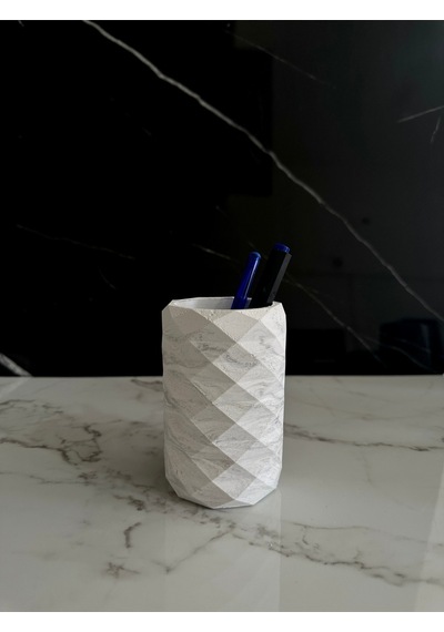 Dekoratif Beton Diş Fırçalık El Yapımı Banyo Aksesuarı Masaüstü Kalem Kutusu Beyaz