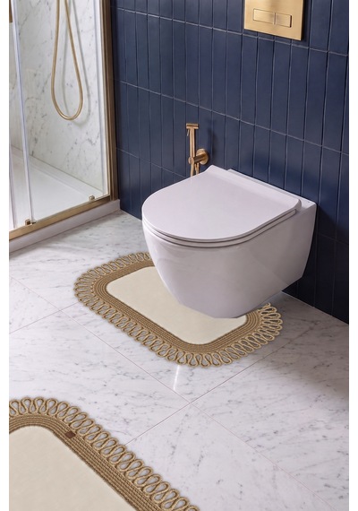 Banyo Paspası Takımı 70x110+50x70 Cm Dış Trikot Ekru & Hasır Ekru - Hasır