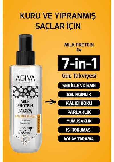 Agiva Care & Beauty Milk Protein Onarıcı, Besleyici Ve Isı Koruyucu Çift Fazlı Fön Suyu - 250 Ml