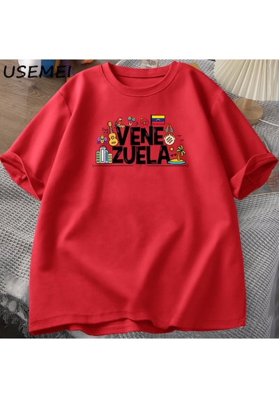 Flood Of Style Venezuela Hasta Tshirt Kadın Erkek Venezüella Con T-shirt Pamuk Kısa Kollu Baskılı Tshirt Uni Kırmızı
