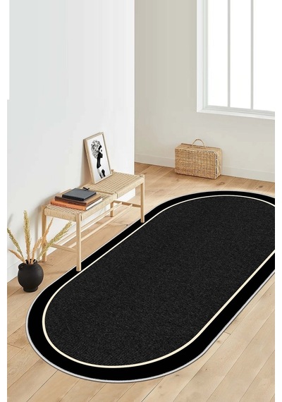 West Home Dijital Baskı Yıkanabilir Kaymaz Taban Siyah Oval Mutfak Halısı Salon Halısı Ve Yolluk Wh 478 Black Oval