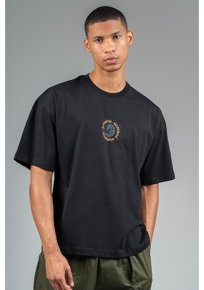 Maraton Sportswear Oversize Erkek Bisiklet Yaka Kısa Kol Basic Siyah T-shirt 23242-siyah