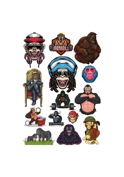 Goril Sticker Set-2 15 Parça Telefon, Tablet, Defter, Laptop Sticker
