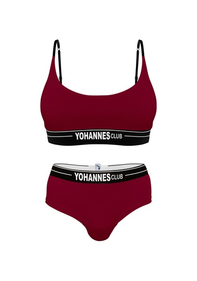 Yohannes Club, Kadın Pamuklu İç Çamaşırı Takımı, Renk Seçenekli, Bralet-kemerli Hipster Külot Bordo